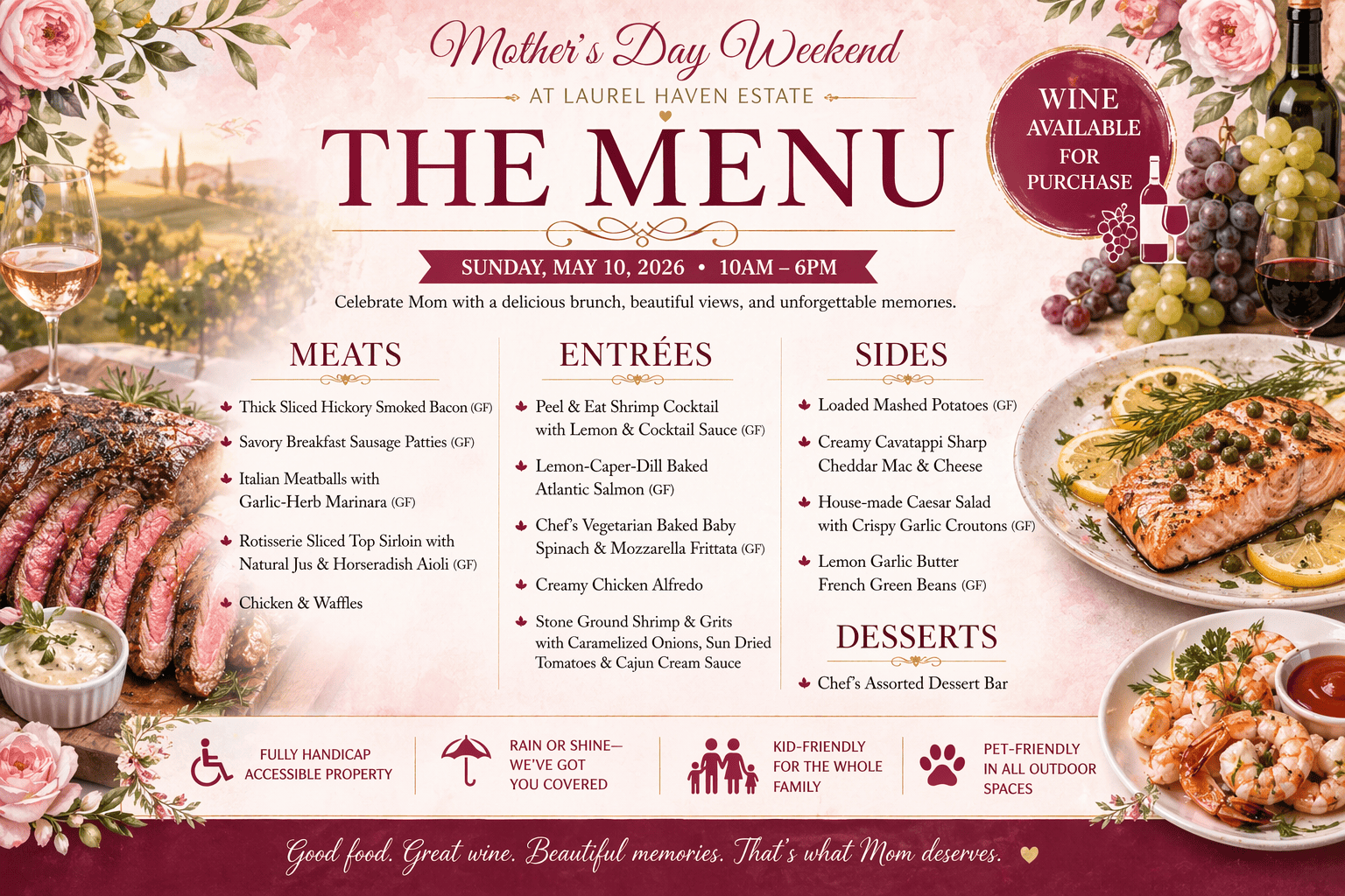Mothers Day Brunch Buffet Menu At Laurel Haven Estate
