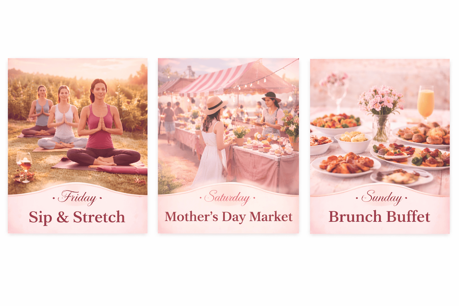 Mother’s Day events near Charlotte NC including yoga, a vendor market, and a brunch buffet at Laurel Haven Estate vineyard in Lancaster SC.