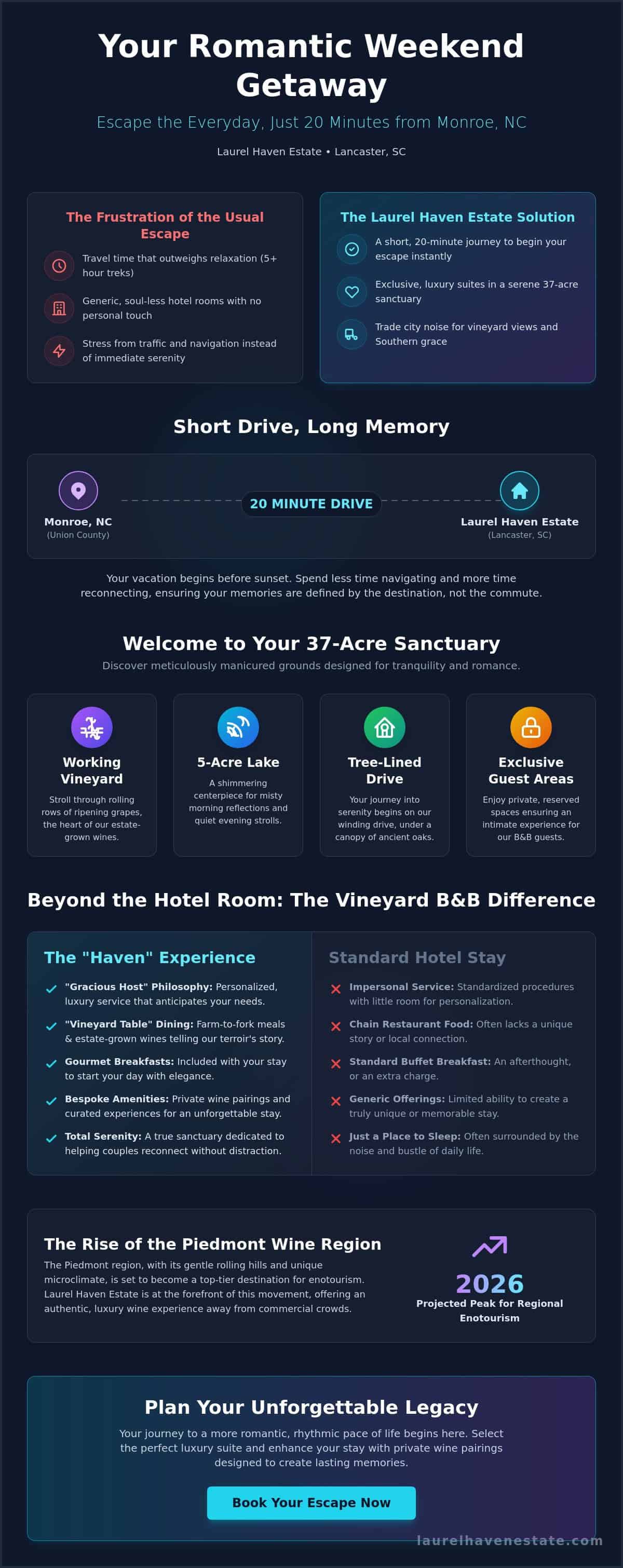 The Ultimate Romantic Weekend Getaway Near Monroe NC: An Escape to Laurel Haven Estate