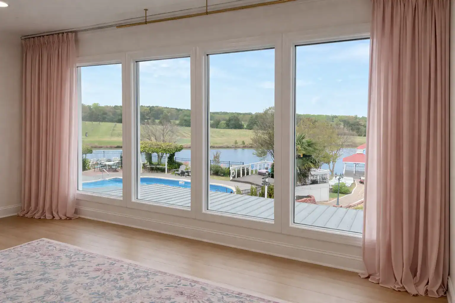 Luxurious guest room in a vineyard estate with elegant decor and vineyard views