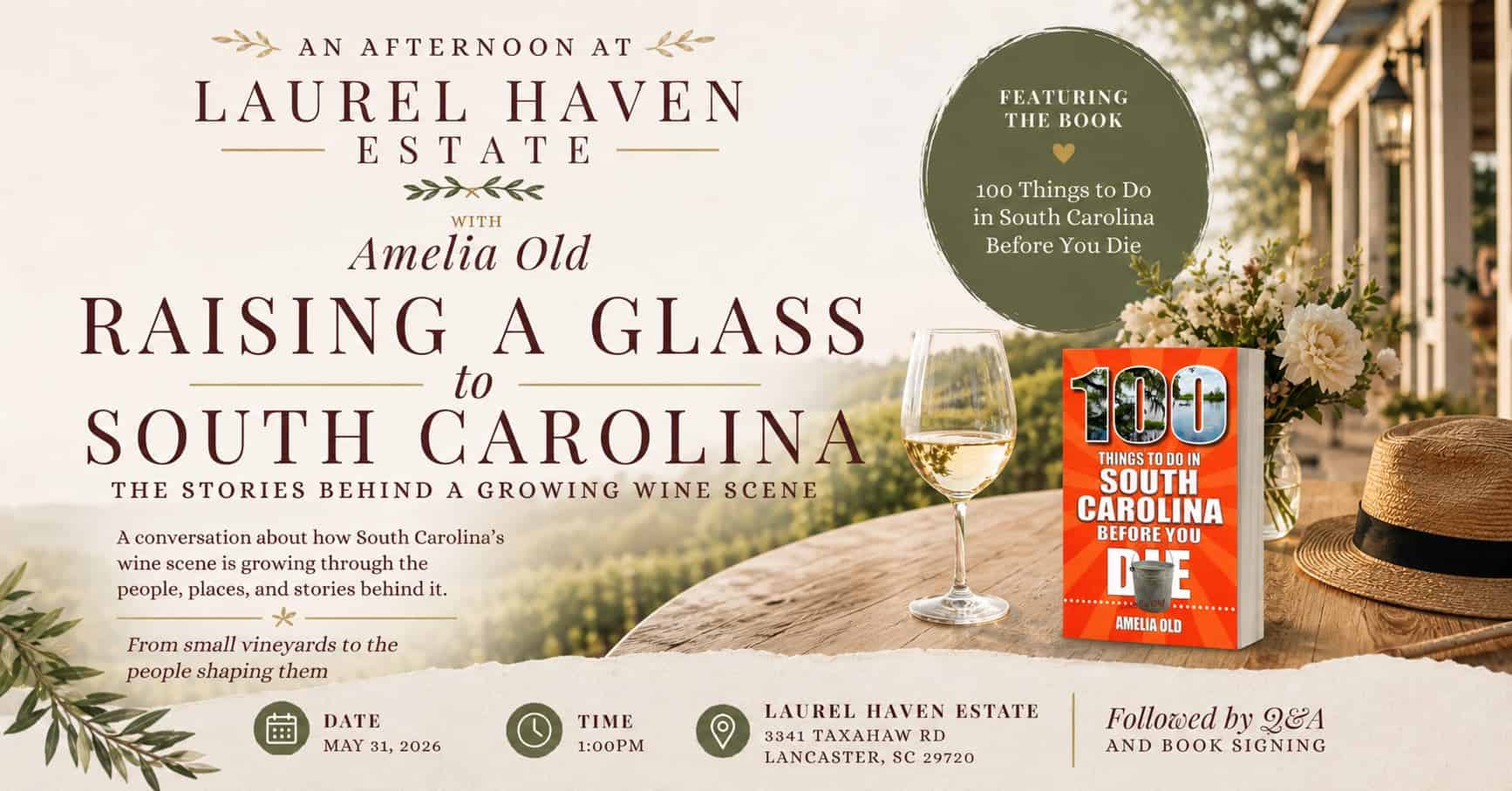 Spend the day with author Amelia Old, creator of 100 Things to Do in South Carolina Before You Die, as she shares the stories, people, and hidden gems shaping the Palmetto State.