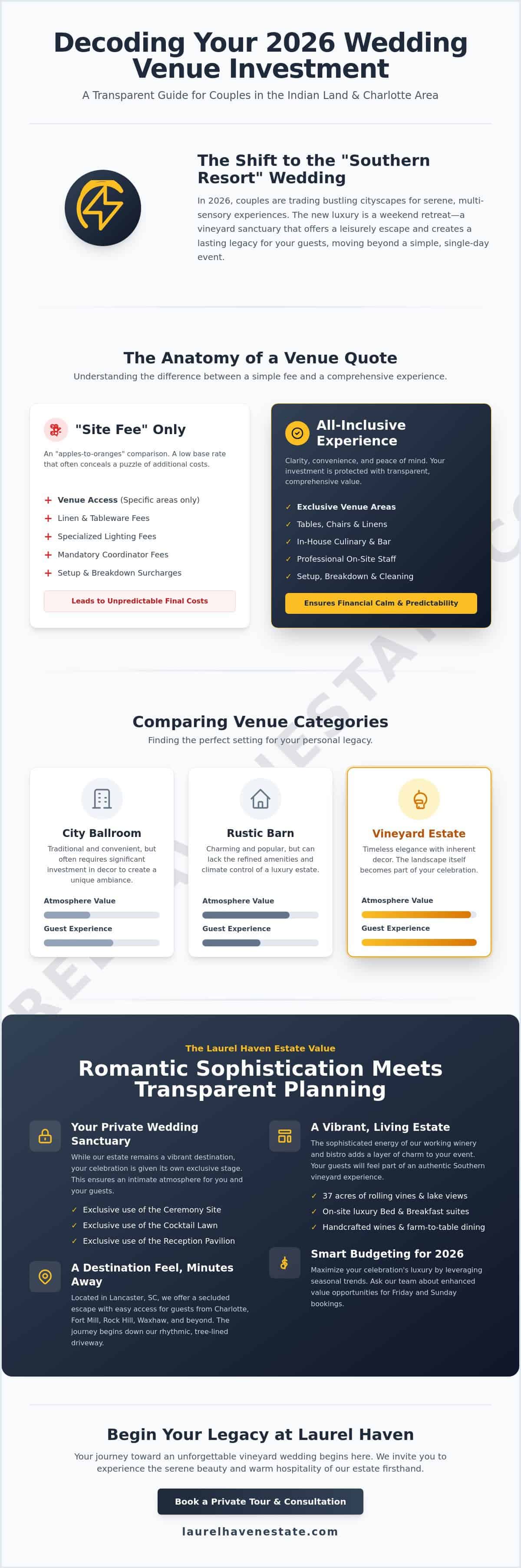Comparing Indian Land Wedding Venue Prices: A 2026 Guide to Estate Luxury